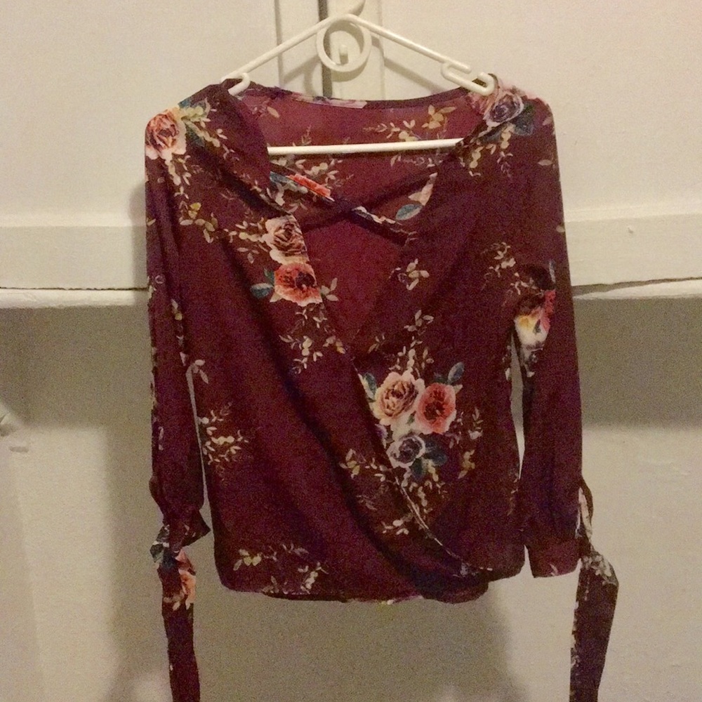 Floral Maroon polyester cross cross blouse